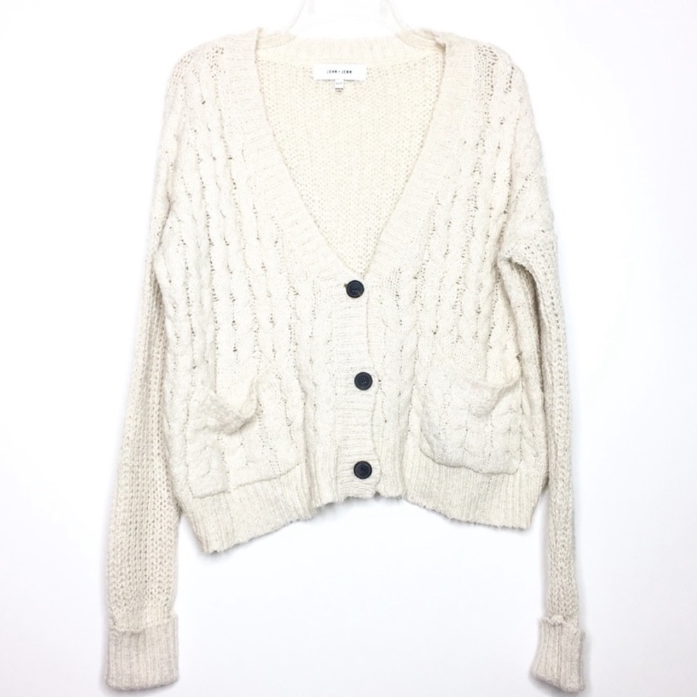 John + Jenn Cable Knit Button Front Cardigan Cream